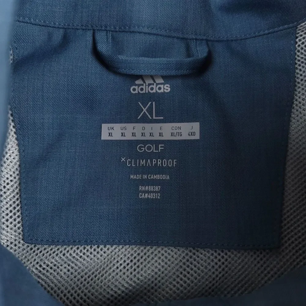 ADIDAS Golf Climaproof Full Zip Windbreaker Jacket Slate Blue Colorblock Mens XL